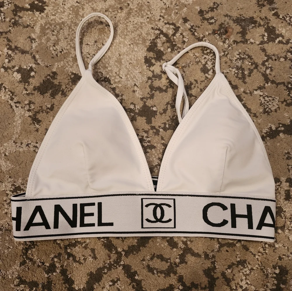 Chanel White Elastic Bikini Top Size Medium - Picture 4 of 9